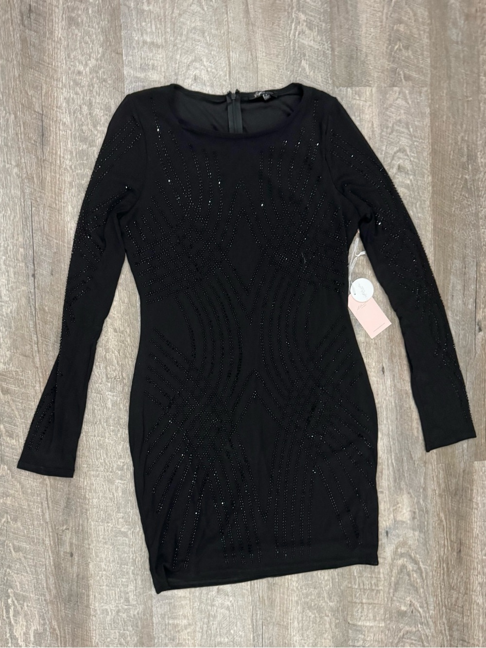 Sexy Black Rhinestone Glam BodyCon Dress Sz Large